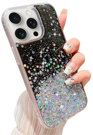 LCHULLE Glitter Case for iPhone 13 Pro,Girls Women Bling Clear Bumper Cover,Cute Sparkly Crystal Slim Fit Silicone Phone Case for iPhone 13 Pro 6.1 inch,Black