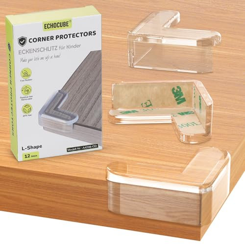 ECHOCUBE Corner Protectors for Kids, 12 PCS Transparent Table Edge Protectors with Strong 3M Adhesive Tapes, Baby Proofing Safety Corner Guard for Furniture Sharp Corners - L Shape