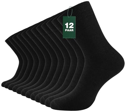 Fullluwaa 12 Paar Socken Herren Damen, Soft Baumwolle, Lange Arbeitssocken | Socken Schwarz, Elastisches Bündchen mit verstärkter Y-Ferse, angenehm rutschfest, vielen Schuhen kombinierbar