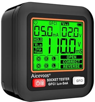 Aicevoos D9B Comprobador de Enchufes con Prueba RCD y Pantalla LCD, 6 Tipos de Diagnóstico de Averías, Indicación de Tensión y Frecuencia, 90-250V/45-65Hz
