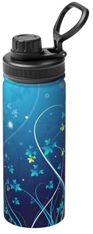 Bouteille d'eau isotherme en acier inoxydable avec mini fleurs bleues et tourbillons - 532 ml