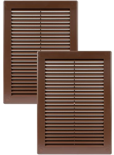 Vent Systems 180 x 250 mm 2 piezas cubierta de ventilación marrón – rejillas de ventilación planas y rectangulares – Protección contra insectos integrada – Ventilación HVAC para baño, oficina en casa