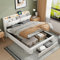 Polsterbett 140x200 cm, LED-Doppelbett mit Unterbett und Lattenrost, Kopfteil mit USB-Ladefunktion und Stauraum, gepolsterte Rückenlehne, Stauraumbett, beige, ohne Matratze (2-Beige, 160x200cm)