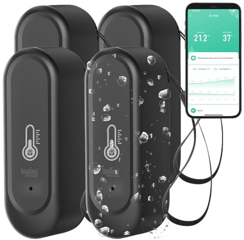 Luminea Home Control ZigBee Außenthermometer: 4er-Set WLAN-Außen- und Innen-Temperatur- und Luftfeuchtigkeitssensor (Funk Thermometer innen außen, Outdoor Temperatur Sensor, WC)