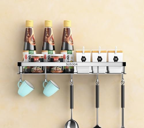 SDFJKHRD Especiero Cocina, Especiero Cocina Pared, Almacenamiento De Cocina Y Despensa, Estanterías para Especias De Acero Inoxidable, Organizador Cocina,with Hook,50cm