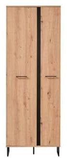 Oak Effect Tall Slim 2 Door Wardrobe with Hanging Rail & 3 Shelves - Compact Storage Unit for Small Spaces - Bedroom, Hallway & Cloakroom Wardrobe Organizer