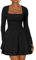 RPAEOY Vestito Donna Sexy Maniche Lunghe con Scollo Quadrato Orlo a Volant Abito Elegante Avvolgente Vestiti Moda Miniabito per Cocktail Party (S)