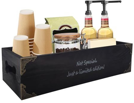 BSDLZCH Wooden Vintage storage box with built-in handle kitchen storage boxes cupboard organisation for Condiment tea coffee dog toy, Fit Kitchen Home Office and bathroom (40 * 16 * 10cm)