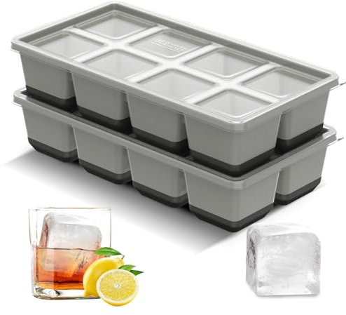 VEHHE Eiswürfelform BPA-frei, 2er-Pack Eiswürfelform Silikon mit Deckel, 4,5cm Ice Cube Tray für Groß Eiswürfel, Einfache Entnahme & Reinigung, Ideal für Whisky, Cocktails & Mehr (Grauschwarz‌)