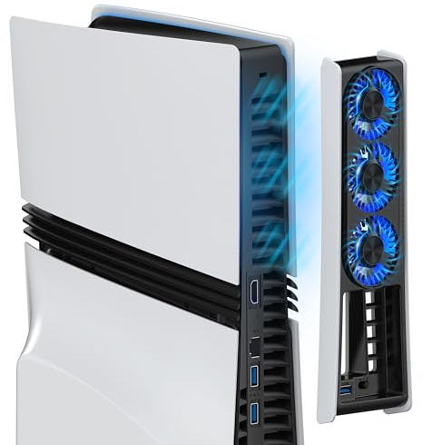 MEQI Ventilateur de refroidissement pour PS5 Pro, refroidisseur silencieux à vitesse réglable, allumage automatique, lumière LED et hub USB, accessoires de refroidissement efficaces, pas pour PS5 2020