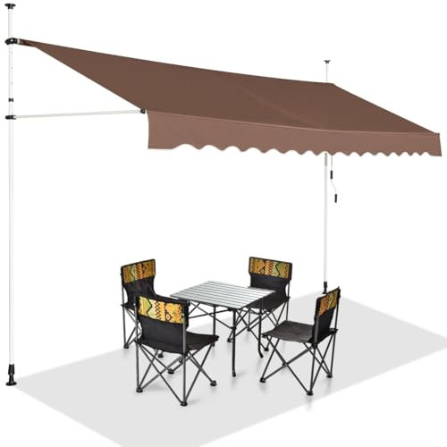 COSTWAY Klemmmarkise 400 cm breit, Balkonmarkise ohne Bohren, UV-beständig, höhenverstellbar, wasserabweisend, Markise mit Handkurbel, Sonnenmarkise, Sonnenschutz für Balkon, Braun