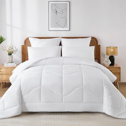 WONGS BEDDING Bettdecke 155x220 - Bettdecke Ganzjahresdecke 300 GSM Steppdecke 155x220 Pflegeleicht & Atmungsaktiv Schlafdecke mit 2 Kissenbezug 80x80cm, Weiß
