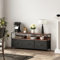 FEEOHOME - Mueble de TV de metal, soporte para TV de 42 pulgadas, mesa de TV con LED ajustable y 3 cajones de PU, marco de metal con estantes de almacenamiento, para salón o dormitorio, 108 x 57 x 30