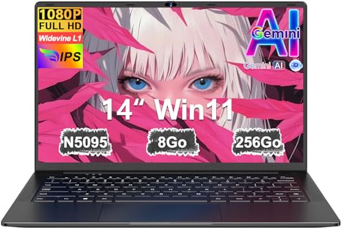 Ordinateur Portable 14 Pouces Celeron N5095 (jusqu'à 2,9 GHz) Win11 8Go 256Go SSD Extension 1To 5G WiFi FHD HDMl PC Portable avec Souris sans Fil qwerty Clavier avec AZERTY Membrane Clavier - Noir-12