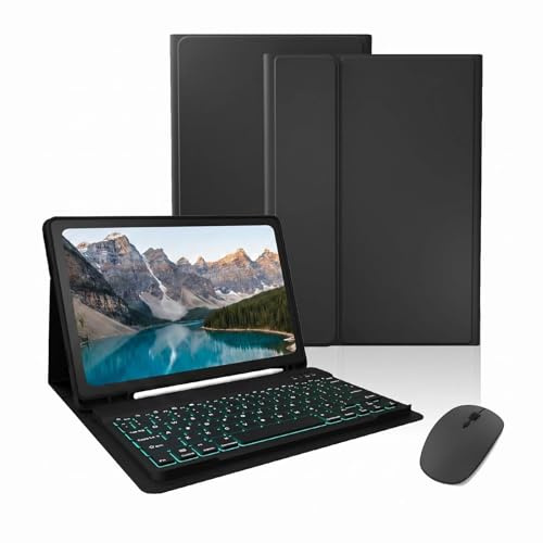 ANSAWQETU Tastaturhülle für iPad (A16) 11. / 10. Generation (2025/2022), 27,9 cm (11 Zoll), 7-farbige Hintergrundbeleuchtung, abnehmbare kabellose Bluetooth-Tastaturhülle, dünn und leicht, mit