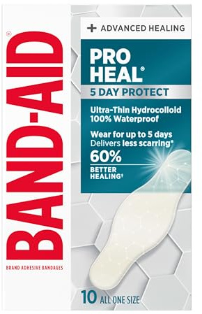 BAND-AID Brand Pro Heal Ultra-Thin Hydrocolloid for Advanced Healing, 100% Waterproof Adhesive Bandages for Less Scarring Versus Uncovered Wound, One Size, 10 ct