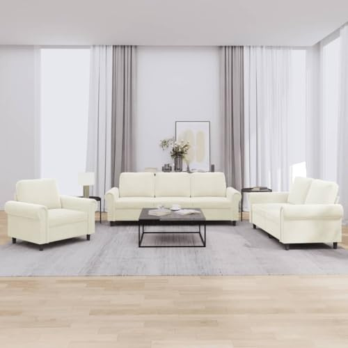 Frdhee Couch Für Wohnzimmer Eckcouch,3 TLG. Sofagarnitur mit Kissen Creme Samt,Fürs Schlafzimmer Und Wohnzimmer,Schnell Zu Montieren,Vielseitig Einsetzbar