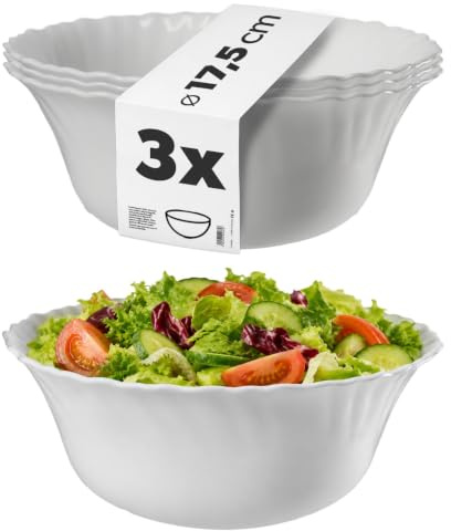KADAX Schüssel ∅ 17,5 cm, 3er Set, Schale aus gehärtetem Glas, Obstschale, Salatschüssel, Dessertschale, Müslischüssel, Suppenschale, Snackschale, Spülmaschinenfest (Weiß)
