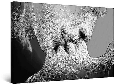 Startonight Leinwandbilder Schwarz und Weiß Adam und Eva, Doppelansicht Überraschung Modernes Dekor Kunstwerk Gerahmte Wand Kunst Ursprüngliche Fertig zum Aufhängen Schlafzimmer 60 x 90 cm