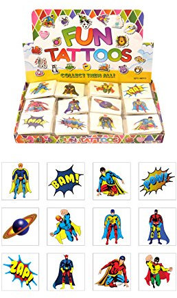Henbrandt temporäre Tattoo 's – Superhero 12 x 7 packs = 84 Mehrfarbig