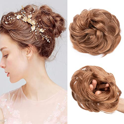 Cybelleza Scrunchie Haarteil Haargummi Haarverlängerung Pferdeschwanz Dutt Brötchen Hochsteckfrisur Haarband Gewellt Lockiges Haarknoten Messy Bun (Hellbraun)
