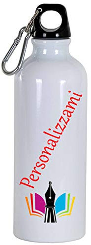 Tipolitografia Ghisleri Borraccia Personalizzata Bianca da 500 ml con moschettone di Chiusura. con Nome, Logo, Disegno, Foto Bambino, Stemma, ECC.