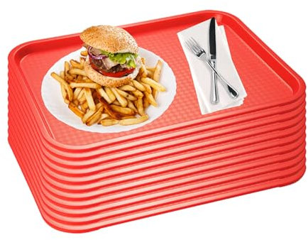 APS Fast Food-Tablett 10er Set, bruchsicheres und spülmaschinenfestes Serviertablett, Made in Germany, 41 x 30,5 cm, Höhe 2 cm, rot