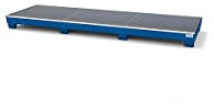 DENIOS® Auffangwanne aus Stahl für 12 Fässer, mit Gitterroste, blau lackiert, 3670 mm x 250 mm x 1210 mm, ÜHP-Zulassung
