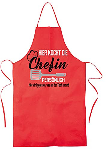 Blickfang Lustige Küchenschürze für Frauen| HIER KOCHT DIE CHEFIN | Kochschürze, Latzschürze, Grillschürze, Partyschürze | Geschnek, Geburtstag, Schurz (Rot)