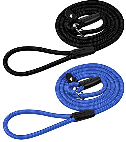 2 Stück 1.3M Hundeleine für Hunde, 10mm Starke Schleppleine Verstellbare, Trainingsleine Nylon für Kleine Mittlere Große Hunde, Robustes Kletterseil und Karabiner(Schwarz, Blau)
