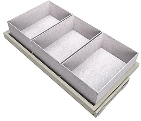 Emuca - Tablett mit 3 Organisationskörbe und Führungsrahmen mit sanft schließenden für Schränke, Modul 900mm, regulierbare, Steingrau lackiert