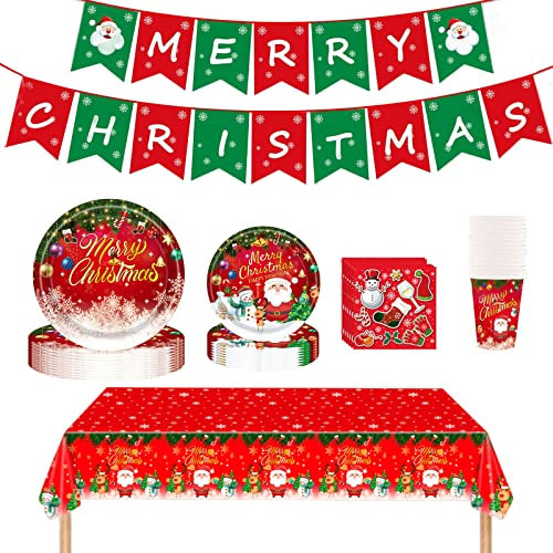 85 Pieces Christmas Party Tableware Set Kids,16 Guests Christmas Paper Supplies,Xmas Paper Plates Napkins Cups Tablecloth Banners for Xmas,Nightmare Before ChristmasParty Decor