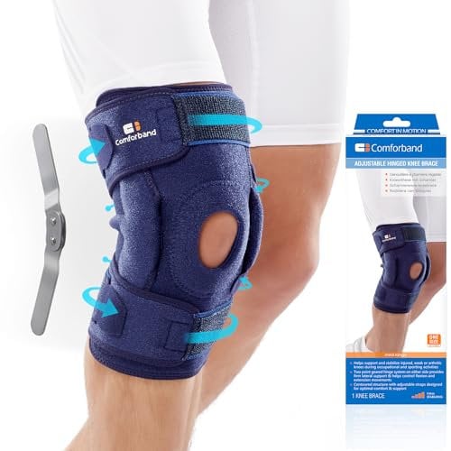 Comforband Adjustable Hinged Knee Brace, with Dual Side Hinges – Stabilizing Knee Brace for ACL PCL MCL Ligament Injuries, Meniscus Tear, Arthritis, Surgery Recovery - One Size fits Most