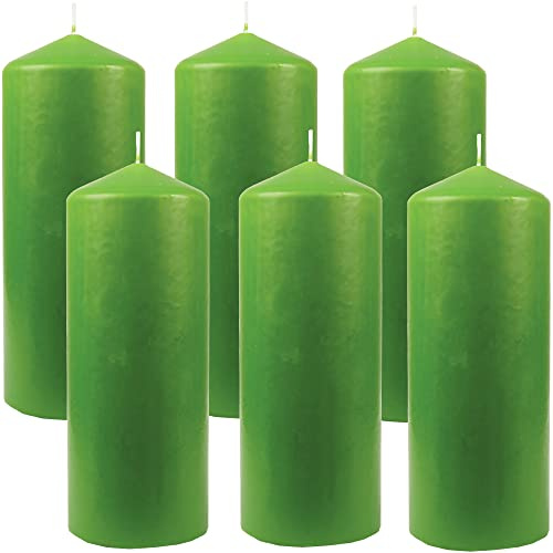 HS Candle Stumpenkerzen Wachskerzen Ø8cm x 20cm (6er Pack) Limette - Lange Brenndauer, Hergestellt in EU, Kerzen Blockkerzen - Wachs Stumpen