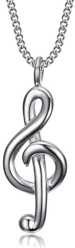 BOBIJOO JEWELRY - Collier Pendentif clé de sol Homme Femme Acier Inoxydable Argenté Musicien
