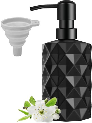 Zwölf unzen Seifenspender Schwarz Matt mit Trichter, 330ml Handseifenspender mit Edelstahlpumpe, Nachfüllbarer Lotionspender für Badezimmer und Küche, Duschgel Shampoo Spender, Seifenspender Set