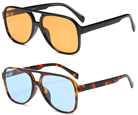 OSAGAMA Vintage Retro Sonnenbrille Gelb Getönte Brille Übergroß Oversize Sunglasses für Damen Herren