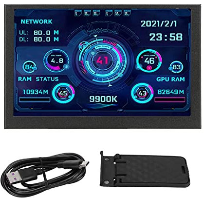 KOSDFOGE PC CPU Data Monitor, Mini ITX Case Display PC CPU Data Monitor 5in IPS USB C TYPE C for AIDA64 Temperature Display PC CPU GPU RAM Data Monitor