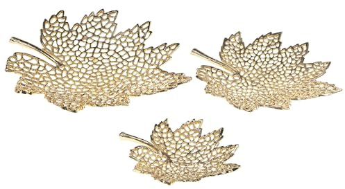Dekoschale Aluminium Gold 3er Set Ahornblatt Tischdeko Obstschale Vintage Pemali
