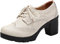 Jamron Mujer Tacón de Bloque con Cordones Brogues Derby Pumps Zapatos de Vestir Beige SN02955 EU37