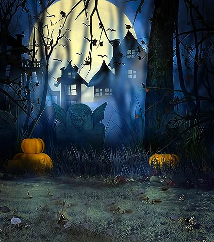 Ci-Fotto Halloween Fotografie Hintergrund, 1,5 * 2m Halloween Party Dekoration Banner Kürbis und Nacht Mond, Fotostudio Hintergründe Geeignete Foto-Shooting für Kinder