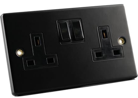Taps2Traps™ Matt Black 2 Gang Double 13A Switched Plug Socket - Easy Upgrade Replacement