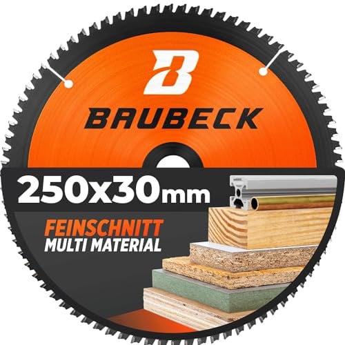 BAUBECK 250mm x 30 mm Saw Blade, fine cut in Wood, Metal etc. - TCT 250 mm saw blade x80T - Compatible with Bosch Makita Dewalt Festool Freud 250mm saw blade