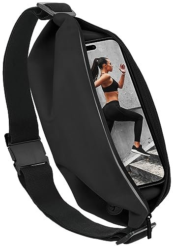 moex® Easy Bag für Apple iPhone 15 Pro Max Laufgürtel für Handy, Lauftasche Jogging, Handytasche zum Joggen, Sport Bauchtasche wasserdicht, Fitness Running Belt – Schwarz