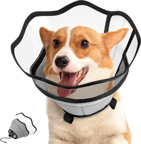VavoPaw Halskrause Hund Leckschutz, Halskrause Hund nach Op Weiche, Atmungsaktive Schutzkragen Wasserdicht PVC, Verstellbar Leichtgewicht Genesungshalsband, Haustier Elisabethanischer, S, Grau