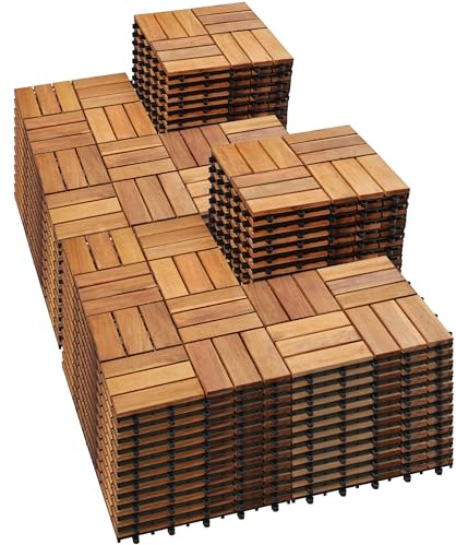 PrimeZone Lot de 108 carreaux de terrasse emboîtables en bois d'acacia massif – 30,5 x 30,5 cm – Pour intérieur et extérieur – Pour balcon, arrière-cour et bord de piscine, toutes saisons, bois