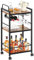 Barwagen für Zuhause, 3-stöckige Küchenwagen mit Rollen, kleiner Rollwagen mit Glashaltern, Weinregal, Mini-Barwagen für Küche, Esszimmer, Wohnzimmer, 33 x 43 x 84 cm (T x B x H), rustikales Braun