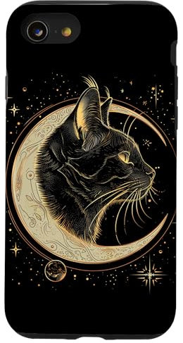 Hülle für iPhone SE (2020) / 7 / 8 Katze Halbmond Gothic Hexe Schwarz Katzenliebhaber