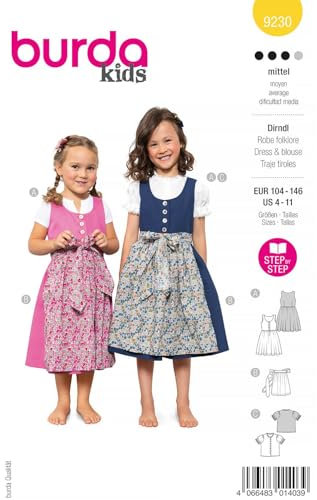 Burda Kids Schnittmuster #9230 Mädchen Kinder Dirndl mit Bluse und Schürze Gr. 104-146