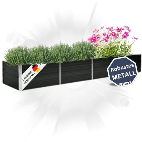 DELUKE Hochbeet für Garten Oskar Anthrazit | 320x80x45cm | Verzinkter Stahl | Wetterfest | Gartenbeet Kräuterbeet Blumenbeet Beet hoch Frühbeet für Garten Gemüsebeet